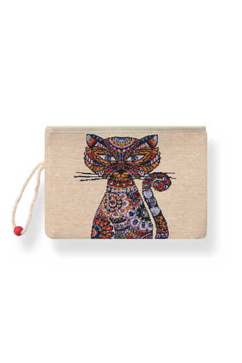 Bursa İpek Cat Patterned Tapestry Wallet