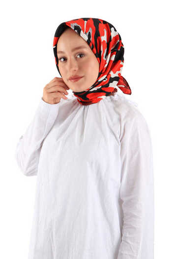 Bursa İpek Silk Twill Scarf - Red Sare Pattern