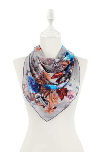 Bursa İpek Gray Fulya Pattern Silky Scarf