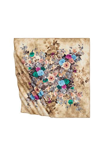 Bursa İpek Gold Bouquet Pattern Silky Scarf