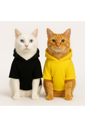 Buddy Store Yellow and Black Hoodie Sweatshirt - 100% Cotton, for Kitten and Medium Cats