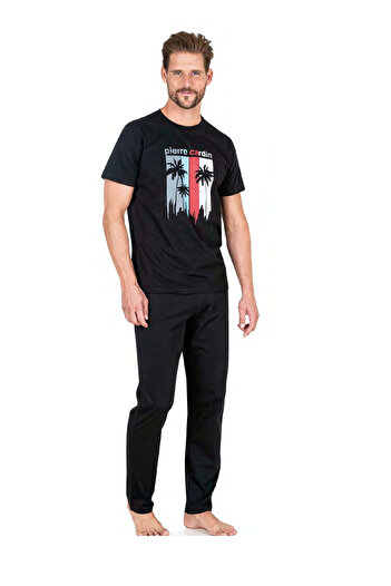 Pierre Cardin 6041 Men's Short Sleeve Combed Cotton Pajama Set-Black