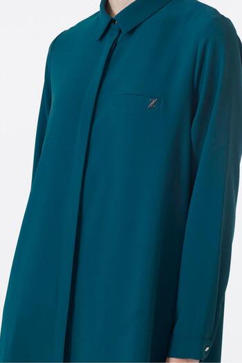Zühre Indigo Tunic with Hidden Button Detail T-0767