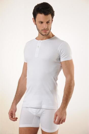 Hmd 505 3-Pack Cotton Button Detailed Collar Men's Undershirt - White