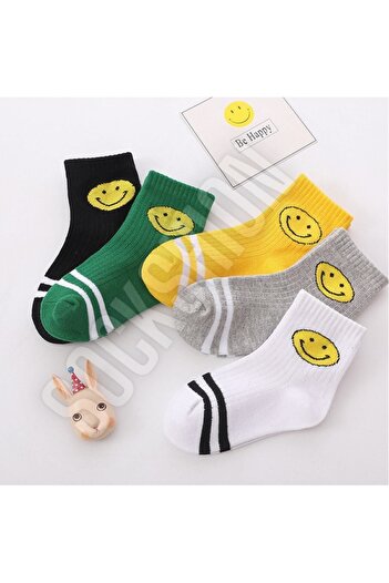 SOCKSHION Детски емоджи шарени многоцветни дълги чорапи Комплект 5 Оп