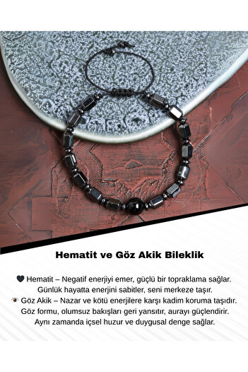 Saff Doğal Taş Sertifikalı Hematit ve Göz Akik Bileklik – Güçlü Zihinsel Denge ve Koruma