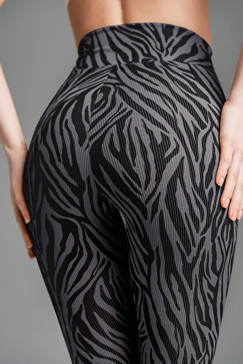 Moije Women's Ribbed Skinny Leg Slim Pants Zebra Pattern High Waist Skinny Leg Slim Black Anthracite Pants