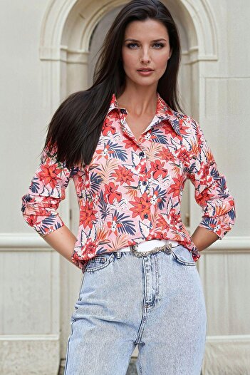 NEW LAVİVA Cămașă multiplă, cu modele florale, cu croiala relaxată