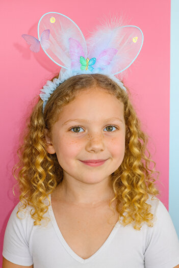 TAKIŞTIR Blue Color Butterfly Figured Feather Detailed Crown