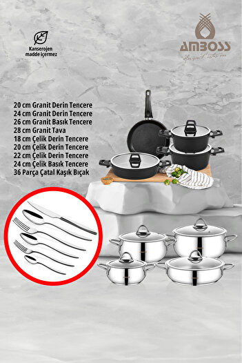 Amboss 51 Piece Ideal Stainless Steel And Casting Fireproof Non-Stick Pot Cutlery Spoon Dowry Set