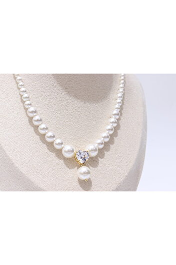 Zey Jewellery Sevda - Zirkon Kalpli İnci Kolye