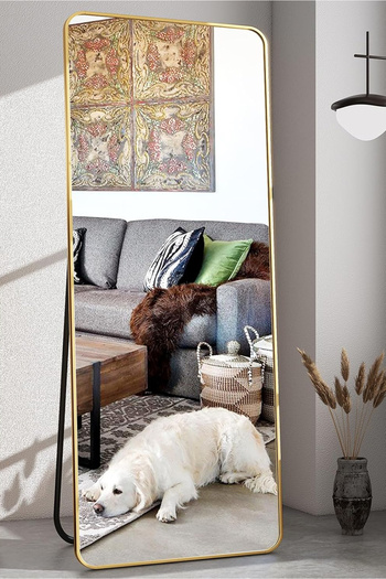 Generic Full Body Rounded Corner Rectangle Mirror 177x77cm with Stand Standing or Leaning Gold Floor Mirror