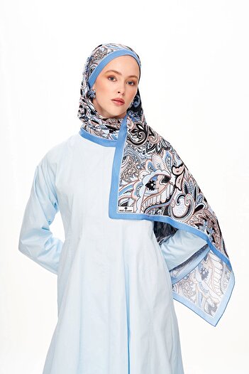 MOISCARF NOIR FLORA Şal cu model etnic Zero Weight Albastru deschis