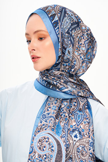MOISCARF ROYAL TANGLE șal rafinat cu modele etnice Jan Jan, albastru adânc