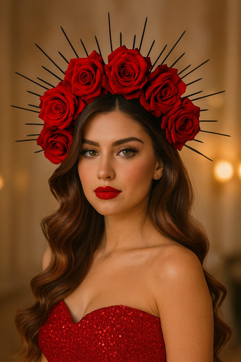 TAKIŞTIR Red Color Flower Detailed Bridal/Henna Design Crown/ Henna Crown