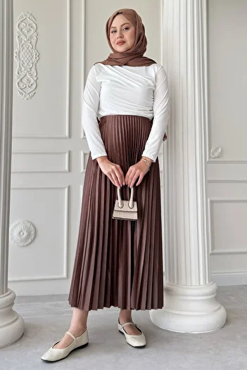 InStyle Pleated Bitter Brown Skirt