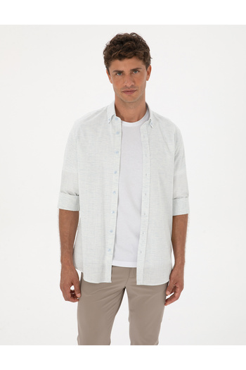 Pierre Cardin Mavi Keten Karışımlı Regular Fit Uzun Kollu Gömlek 50307171-VR036