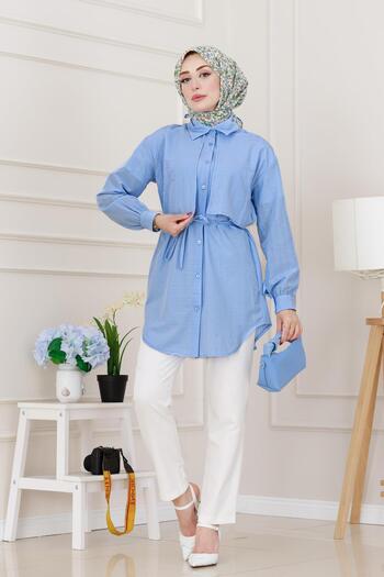 Sevitli Lace-Up Allerli Stone Tunic-Baby Blue