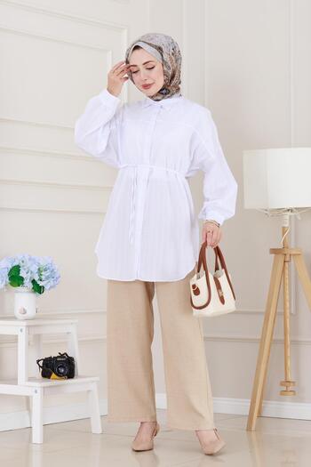Sevitli Loose Fit Tunic with Attached Front - White
