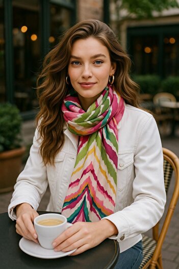 Axesoire 15087 Zigzag Patterned Gilded Pink Shawl