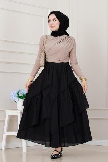 Sevitli Layered Botto Voile Skirt-Black