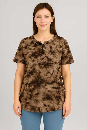 Vinola Women's Plus Size Baby Collar Lace Detail Tie-Dye Pattern Blouse