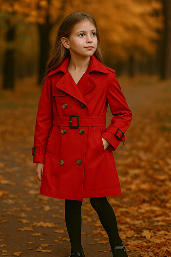 HÇ Hülya Çelik KİDSWEAR 2018 Children's Trench Coat Red