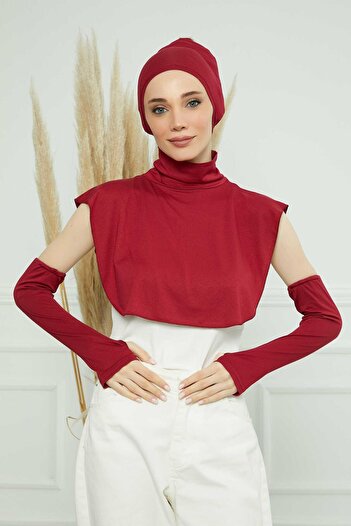 Aisha's Design Σετ μανίκια, κολάρο και καπέλο, KPT-3, μπορντό
