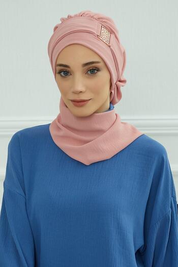 Aisha's Design Aerobin Fabric Ready-Made Turban with Gold Accessories, Ht-11A, Pink