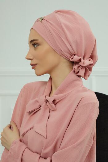 Aisha's Design Έτοιμο τουρμπάνι από ύφασμα Aerobin με αξεσουάρ, HT-95, Ροζ
