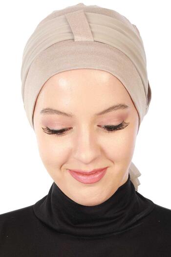 Ayşe Tasarım Chiffon Belted Combed Cotton Bonnet,B-36,Mink - Mink