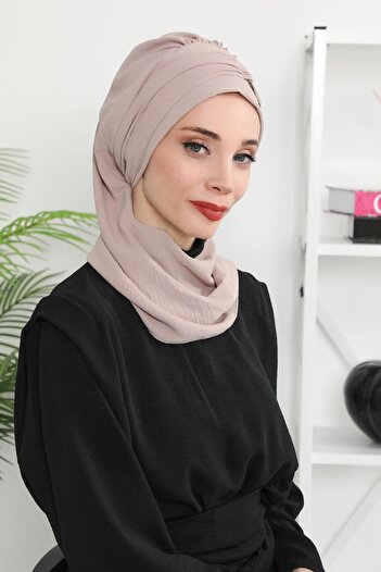 Aisha's Design عمامة جاهزة من قماش ايروبين مع ملحقات، HT-94، مينك