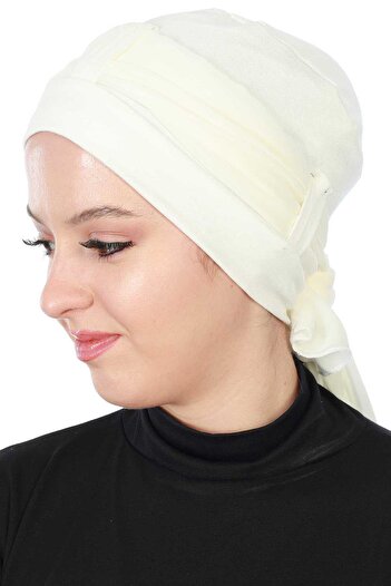 Ayşe Tasarım Chiffon Belted Combed Cotton Bonnet, B-36, Cream