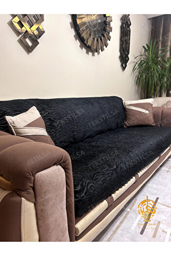Tekstilsa Süngerli Koltuk Örtüsü Yeni Moda Siyah Rengi 1adet 210*170 Cm Kaydırmaz