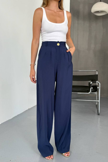 Feela Moda Women's Modal Cupra Woven Pleated Palazzo Pants 2022