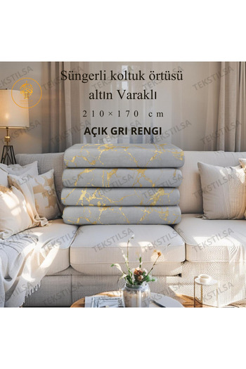 Tekstilsa Seat Sofa Bed Cover New Fashion Gold Leaf Decorative Light Gray Sponge Seat Cover 1Pcs