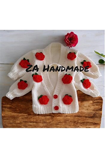 Butik ZA Handmade Gül motifli çocuk hırka modeli