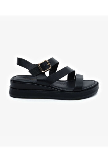 Greyder Women's Black Genuine Leather Sandals 5Y2Cs59265