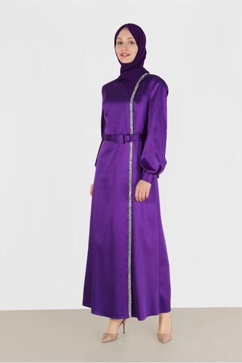 Alvina Stoned Stripe Detail Satin Dress 42417