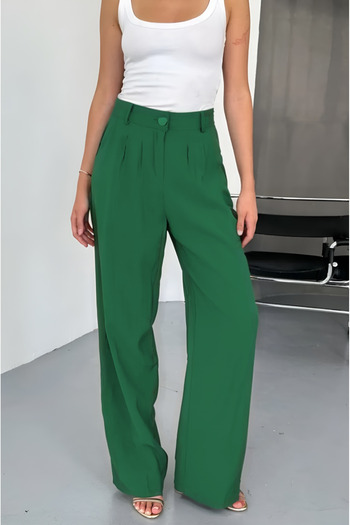 Feela Moda Women's Modal Cupra Woven Pleated Palazzo Pants 2022
