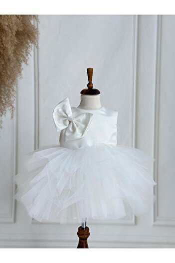 Hobidik Baby One Shoulder Bow White Tutu Dress