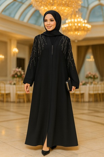 Neva Style Вишитий бісером чорний хіджаб Abaya 29111S