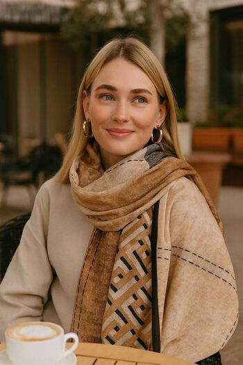 Axesoire 15094 Ethnic Patterned Ecru Shawl