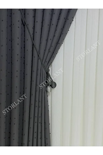 Storlant Puffy Dotline Light Gray Patterned Linen Background Curtain L Product Frequently Pleated L Accessory Gifted L Single Wing