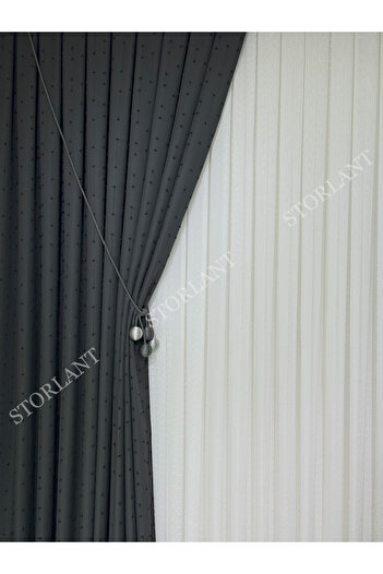 Storlant Puffy Dotline Dark Gray Patterned Linen Background Curtain L Product Frequently Pleated L Accessory Gifted L Single Wing