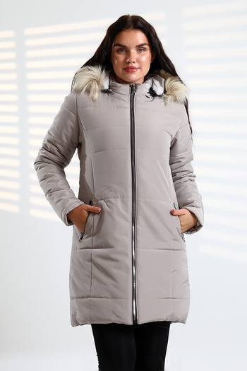 Talsmoda Tals Fashion Women's Cream Color Water and Drip Proof Washable Furted Quilted Coat