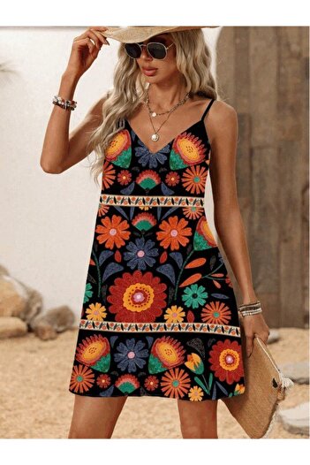 buğrahayalin Women's Rope Strap V-Neck Single Jersey Dress