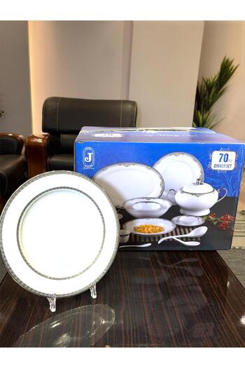 aljahwari 70-piece porcelain silver dining set for 6 people