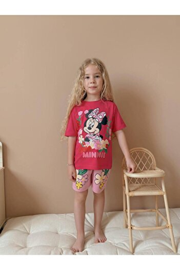 YİGİT BUTİK Girl's Short Sleeve Patterned Shorts Suit