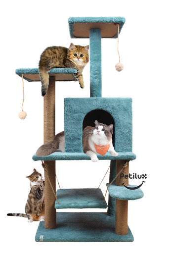 Petilux Jute Drawstring Welsoft Cat House and Play Platform with Swing Nest